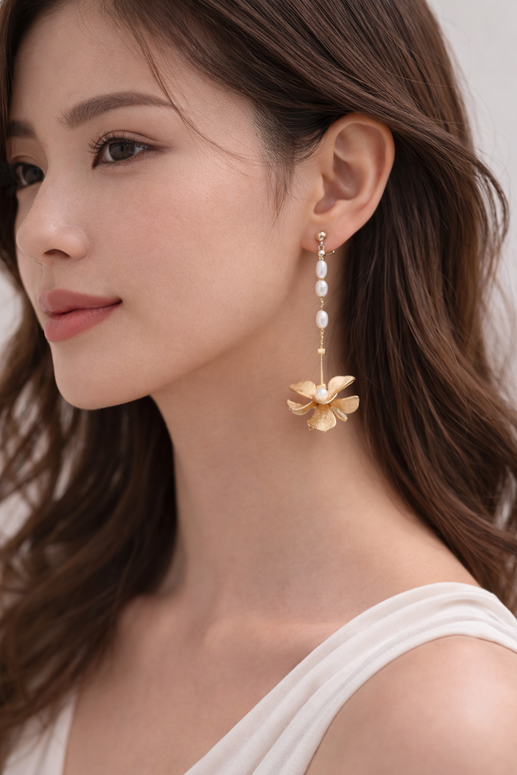 Golden Floral Pearl Drop Earrings
