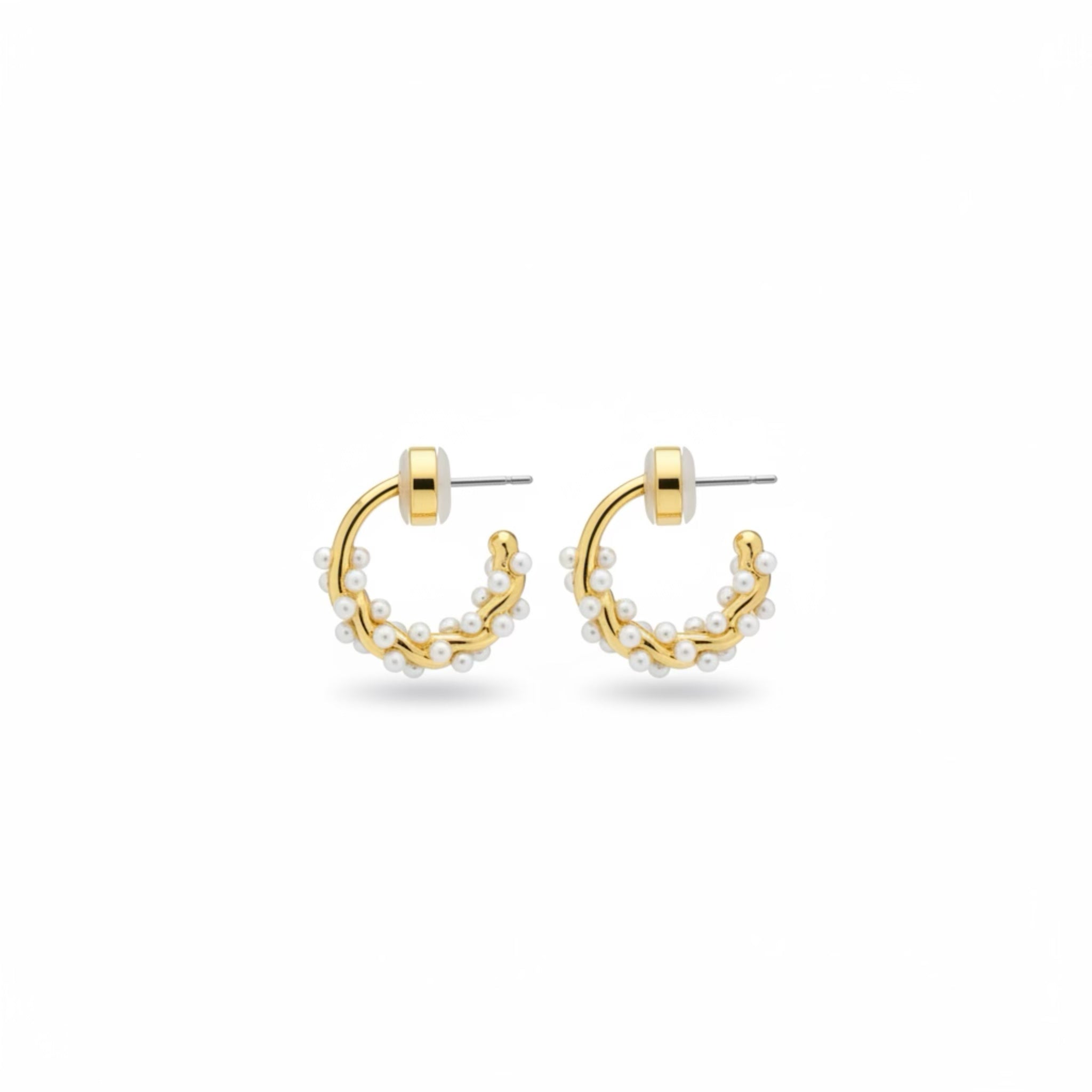 Gold Pearl Hoop Earrings with 925 Sterling Silver Needles