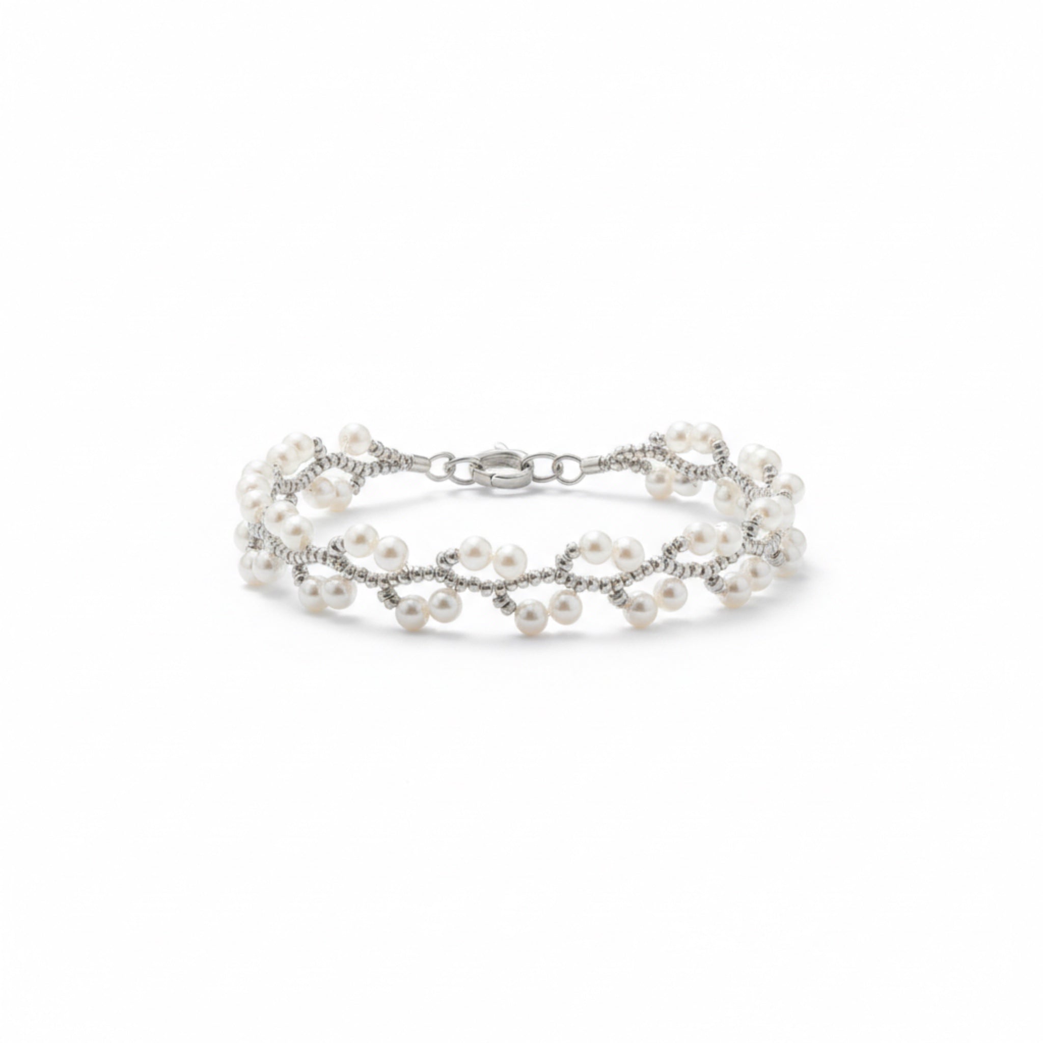 Delicate Pearl Weave Bracelet – Silver Tone