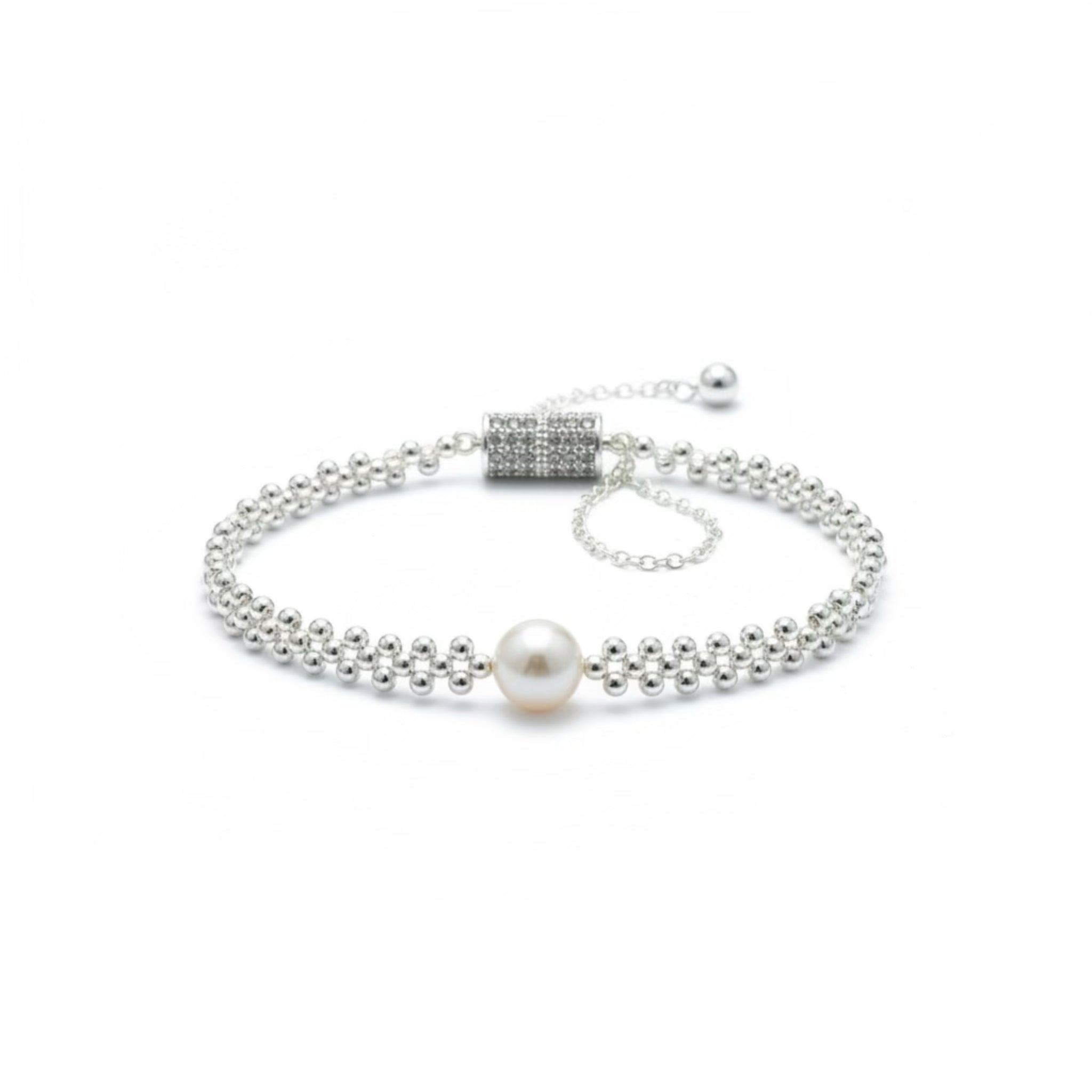 18K Gold-Plated Bead Bracelet with Swarovski Crystal Pearl