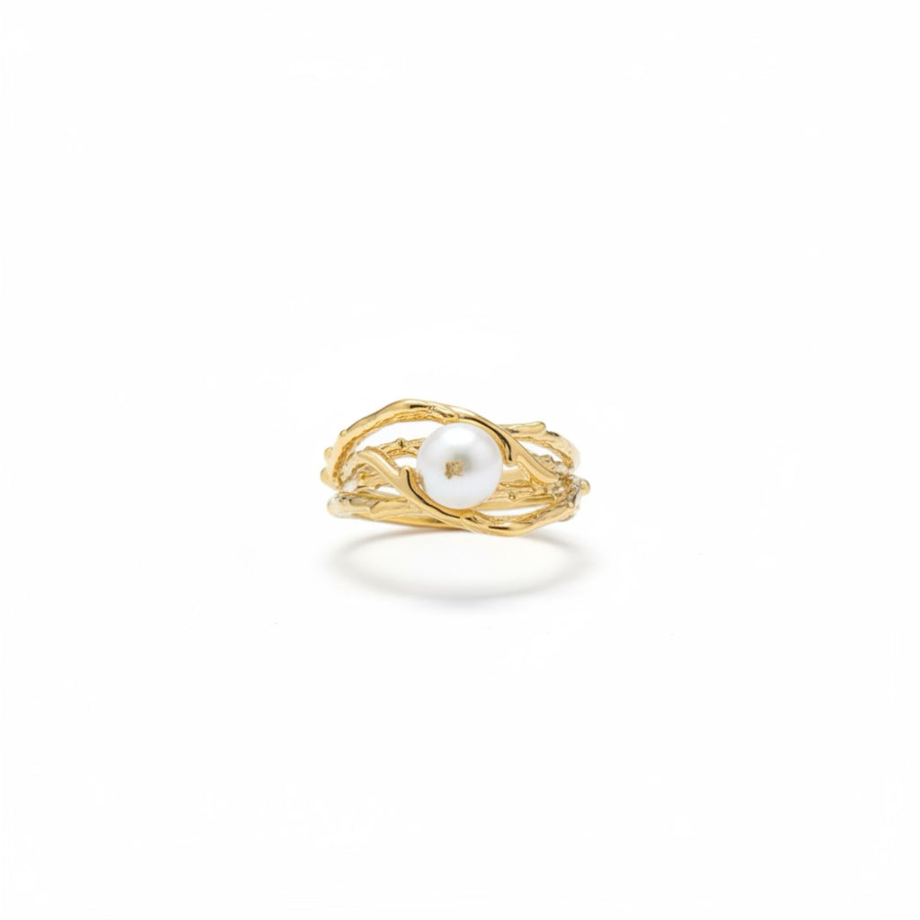 Natural Freshwater Pearl Ring – Gold-Plated Vintage Branch Design