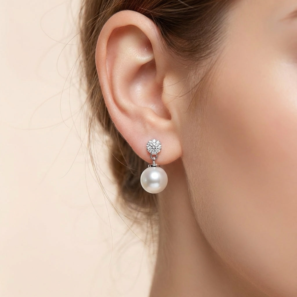 Elegant Pearl Drop Earrings — 925 Sterling Silver Posts