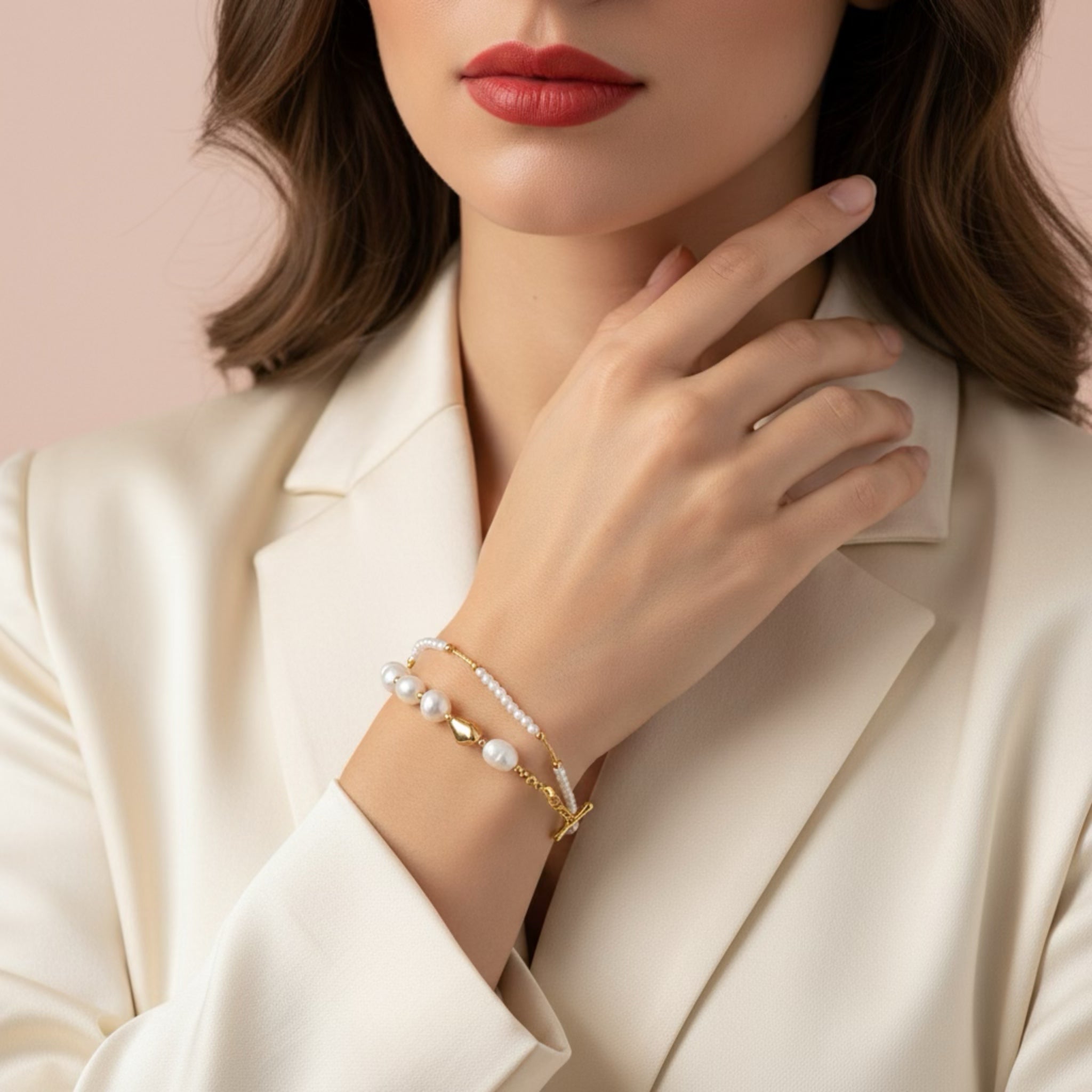 Aurora Natural Freshwater Pearl Double Layer Bracelet