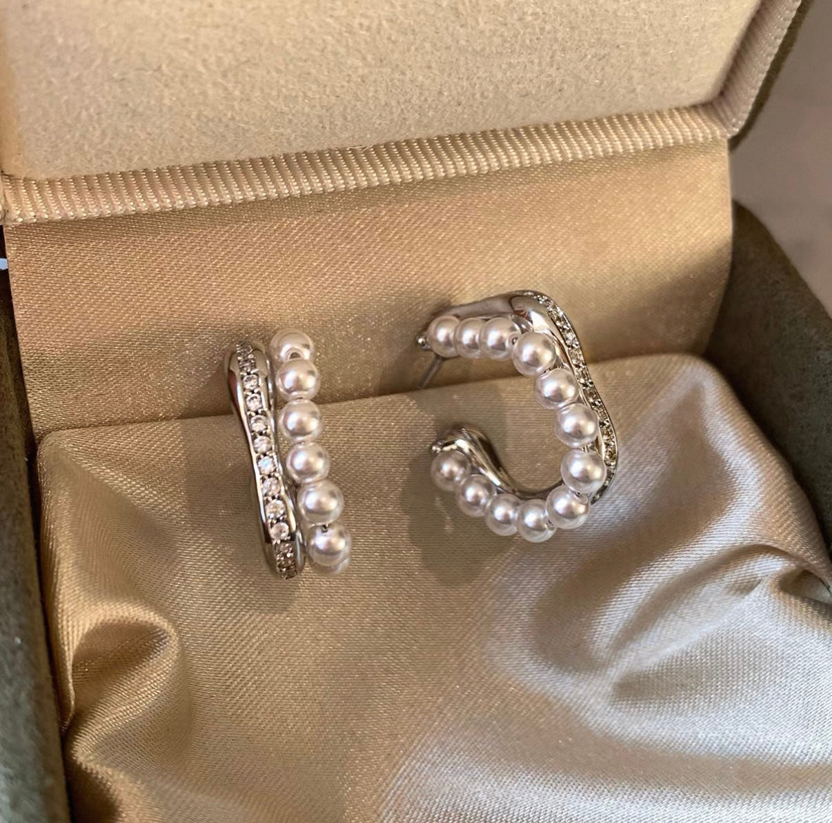 Pearl Pavé Hoop Earrings