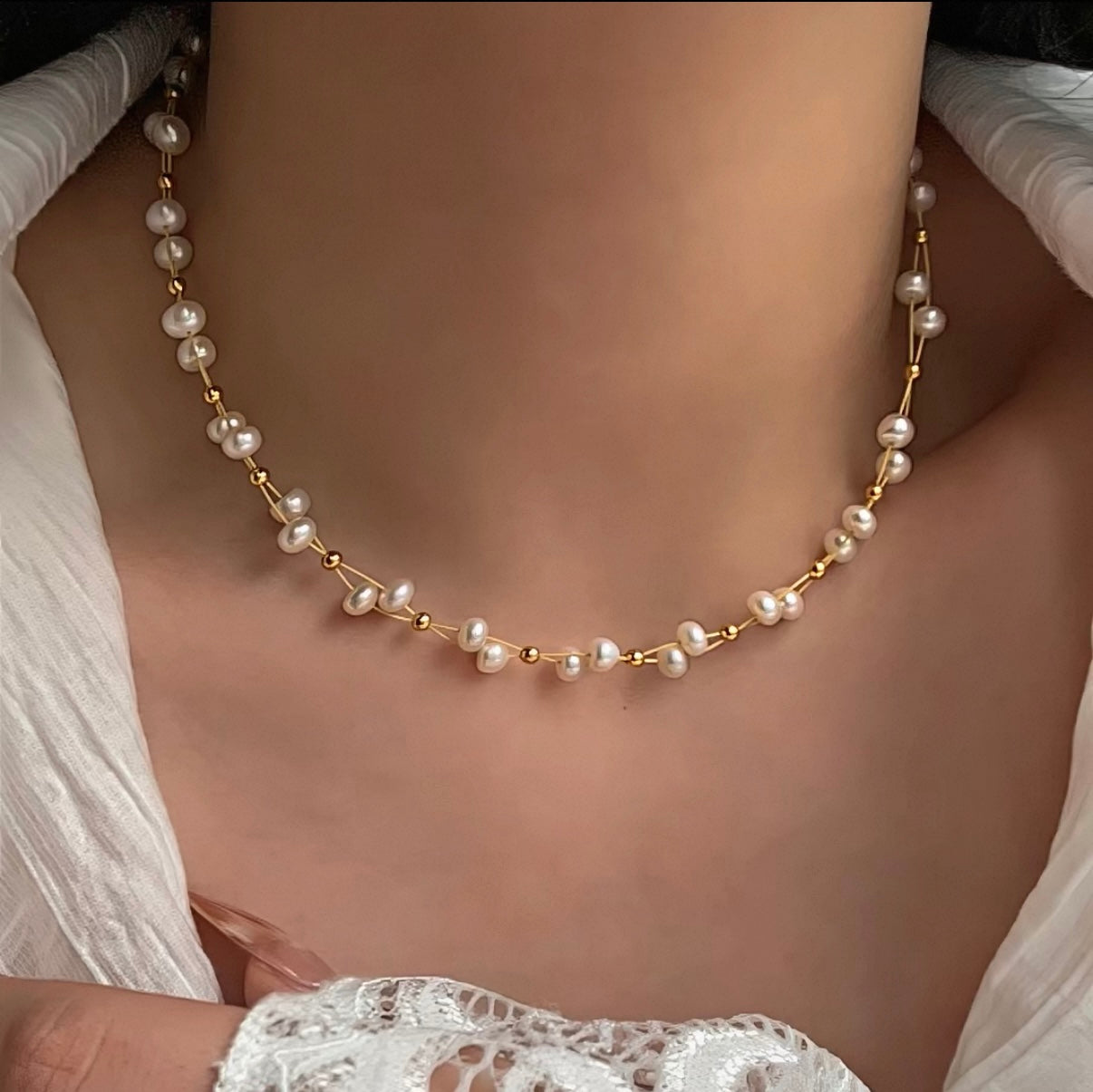 Natural Freshwater Pearl Beaded Necklace