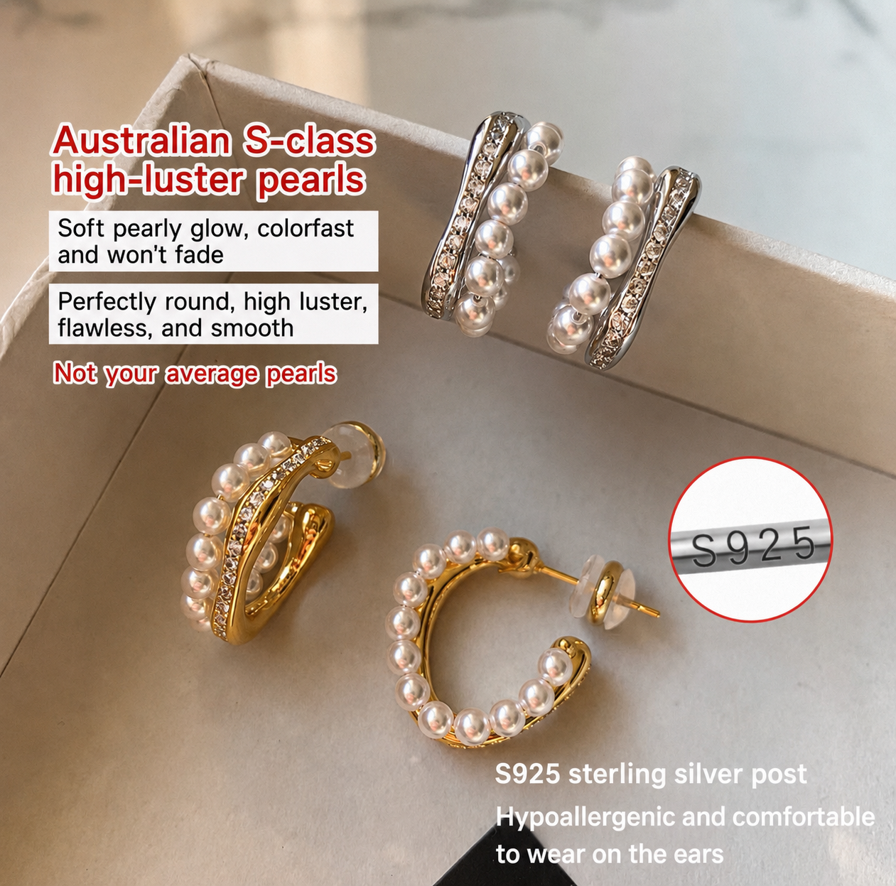 Pearl Pavé Hoop Earrings