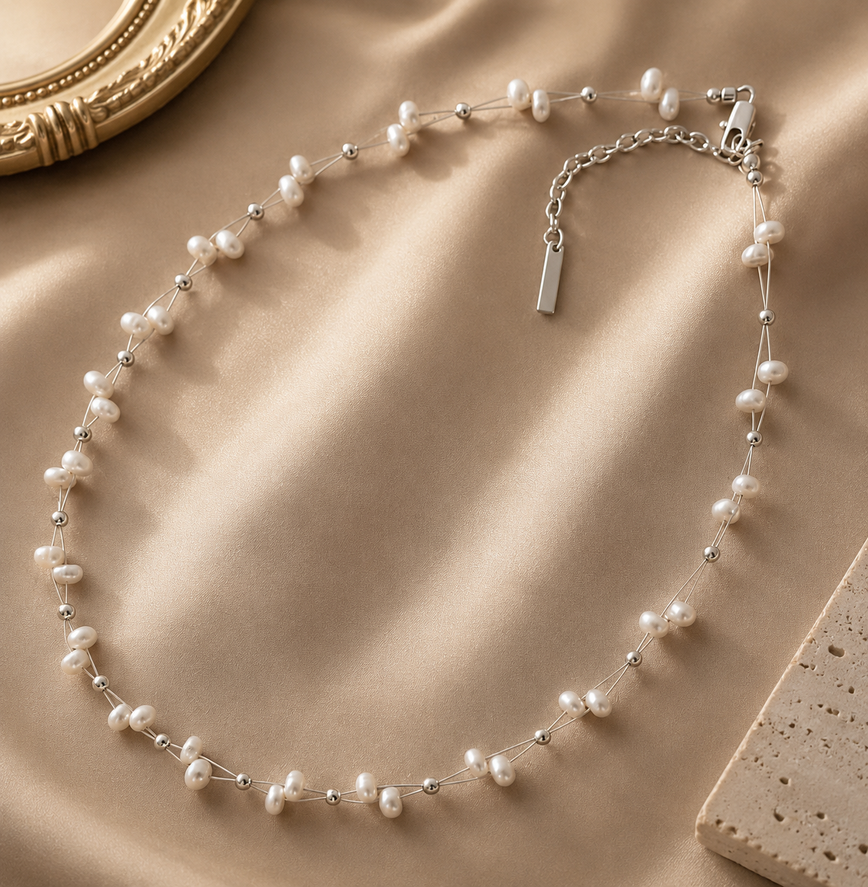 Natural Freshwater Pearl Beaded Necklace