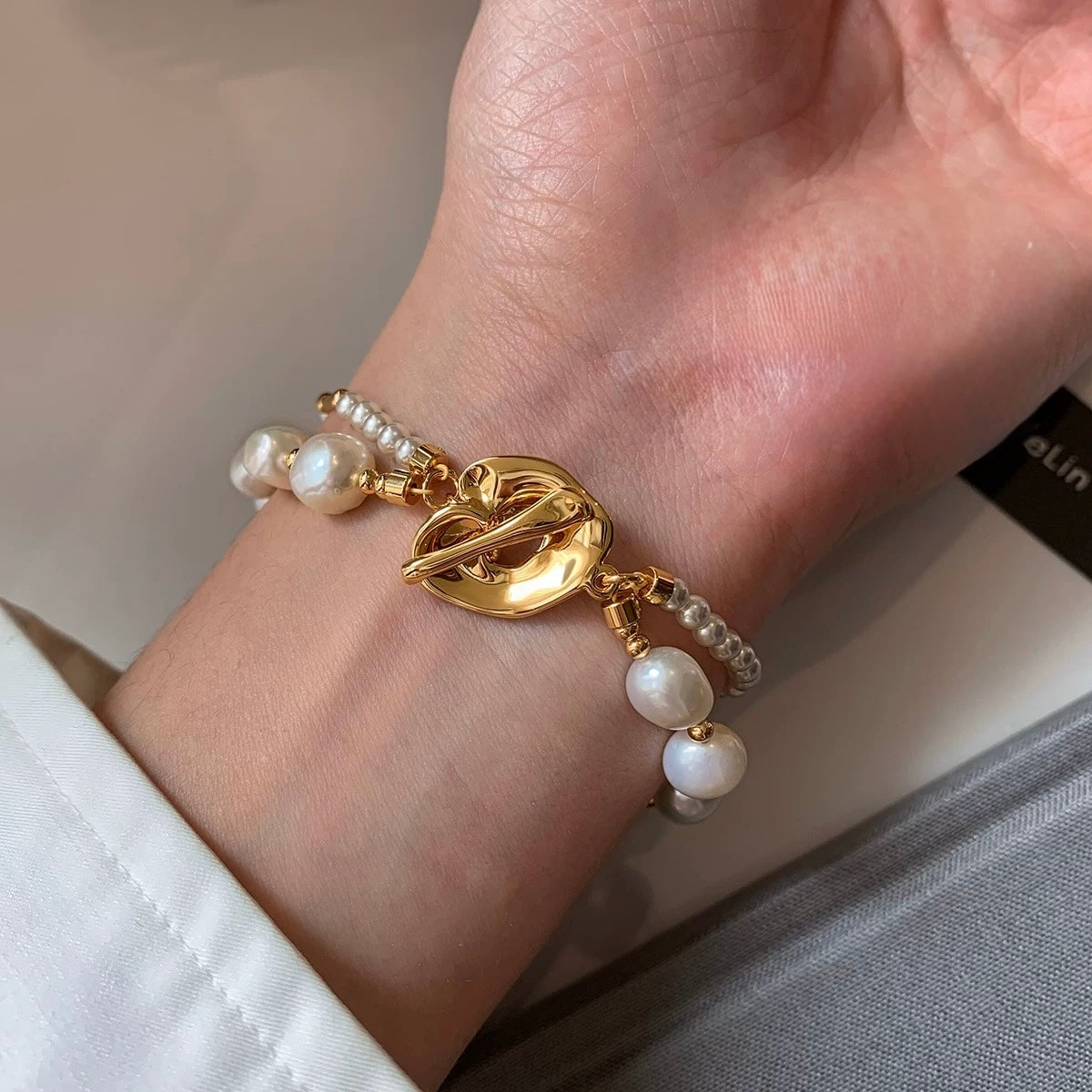 Aurora Natural Freshwater Pearl Double Layer Bracelet